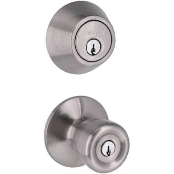 Defiant Waterbury Satin Nickel Door Knob & Deadbolt Combo, 2-3/8 - 2-3/4in
