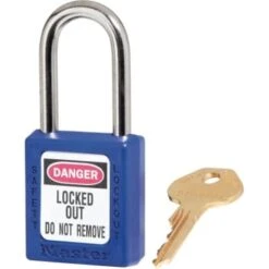 Master Lock Steel Shackle Thermoplastic Zenex 6 Pin Tumbler Padlock (Blue)